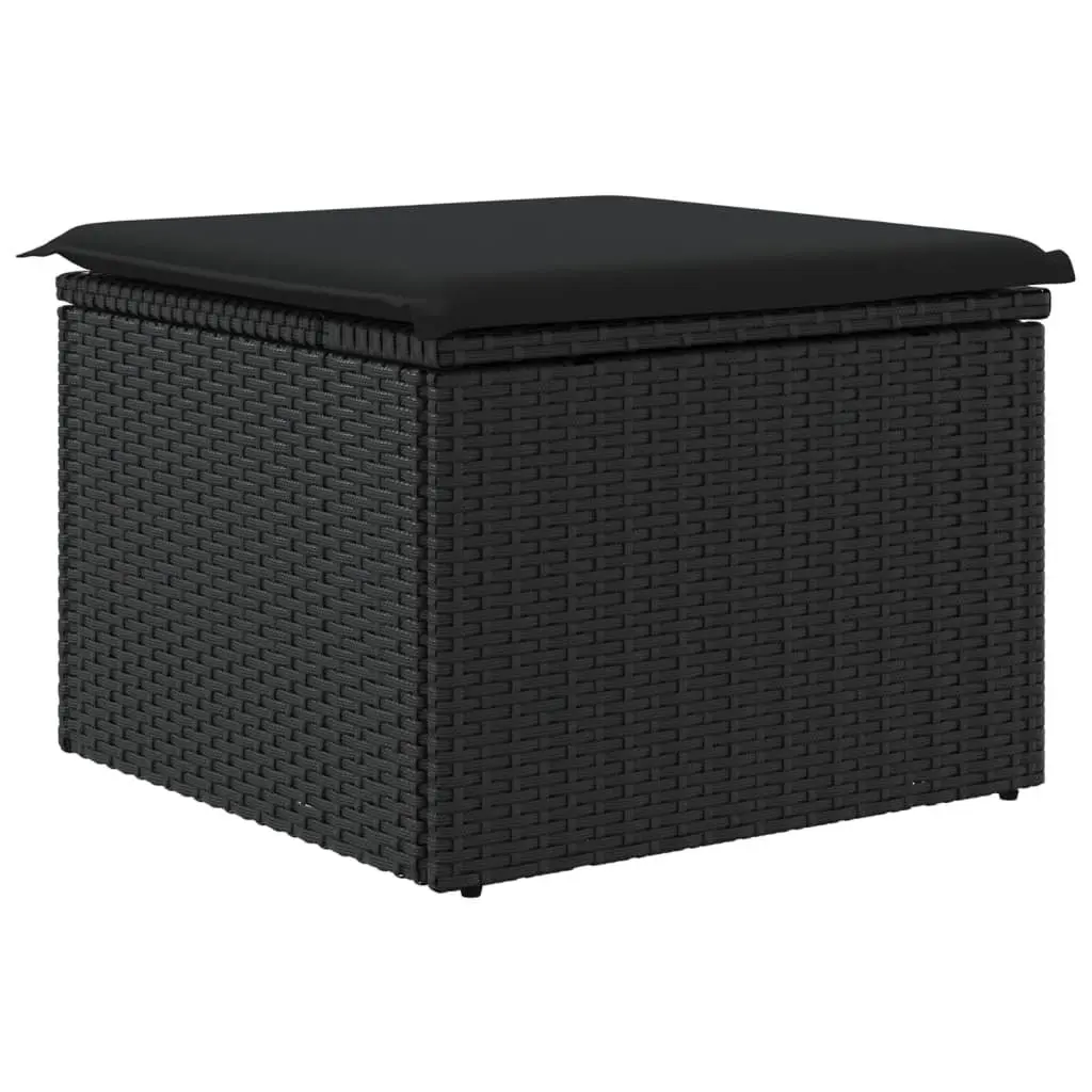Garden Stool with Storage Cushion Poly Rattan Black 55x55x37cm