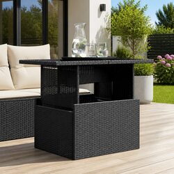 Garden Table with Adjustable Glass Top Black Outdoor Furniture Patio Dining