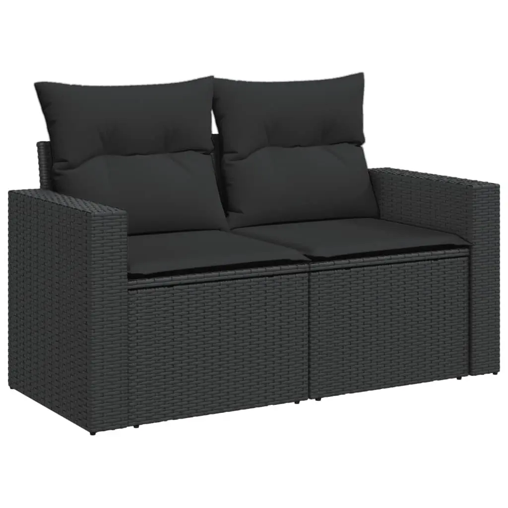 2-Seater Outdoor Garden Sofa with Cushions Black Poly Rattan Patio Furniture