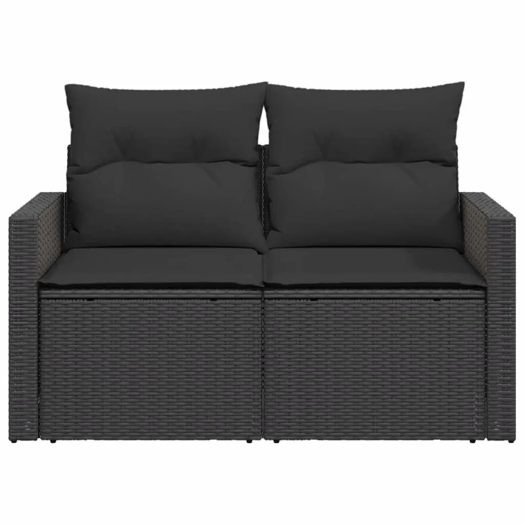 2-Seater Outdoor Garden Sofa with Cushions Black Poly Rattan Patio Furniture