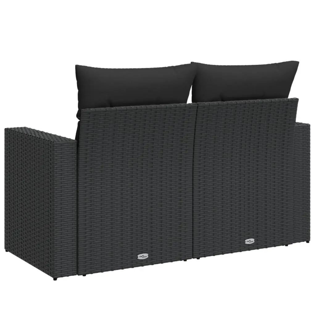 2-Seater Outdoor Garden Sofa with Cushions Black Poly Rattan Patio Furniture