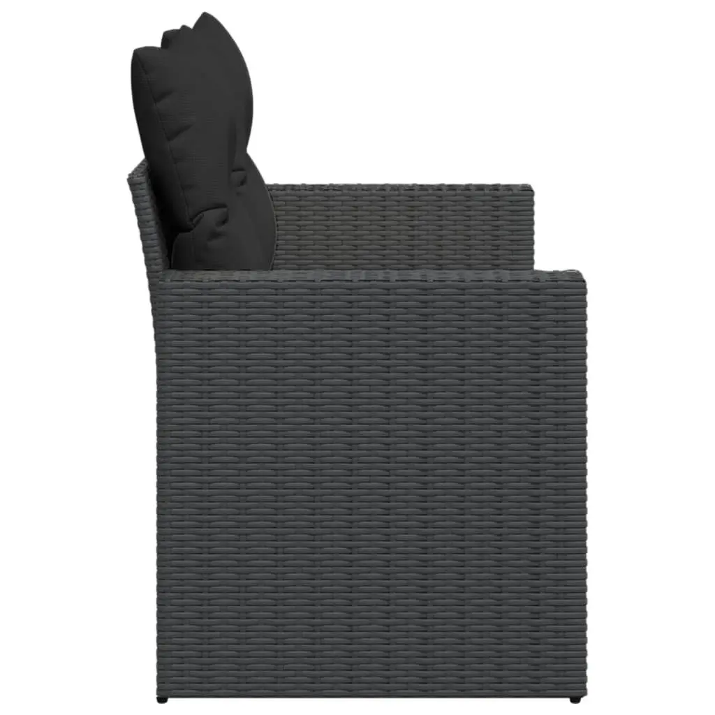 2-Seater Outdoor Garden Sofa with Cushions Black Poly Rattan Patio Furniture
