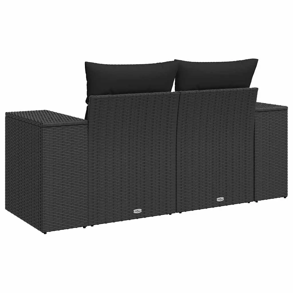 Outdoor Garden Sofa 2-Seater PE Rattan with Cushions Black