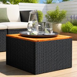 Garden Table Black Outdoor Furniture Poly Rattan Acacia Wood Patio Dining