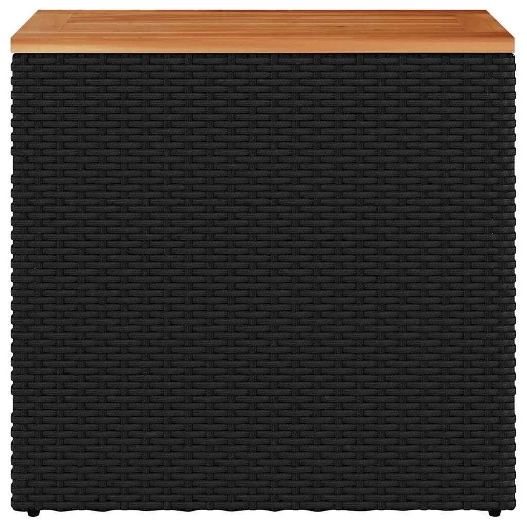 Garden Side Table Poly Rattan Frame Wooden Top Black 58L x 27.5W x 55H cm