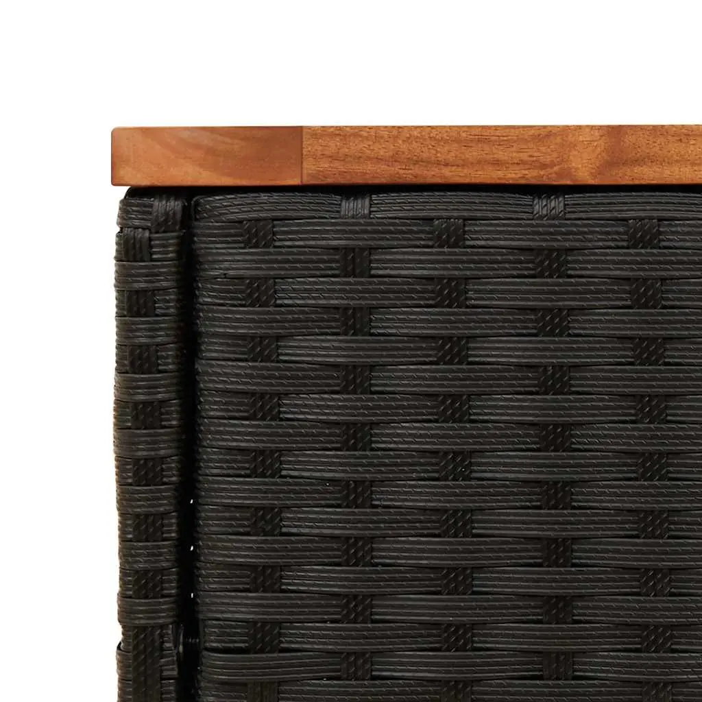 Garden Side Table Poly Rattan Frame Wooden Top Black 58L x 27.5W x 55H cm
