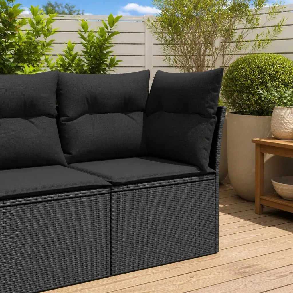 Garden Corner Sofa Modular Outdoor Seating Black PE Poly Rattan with Cushions