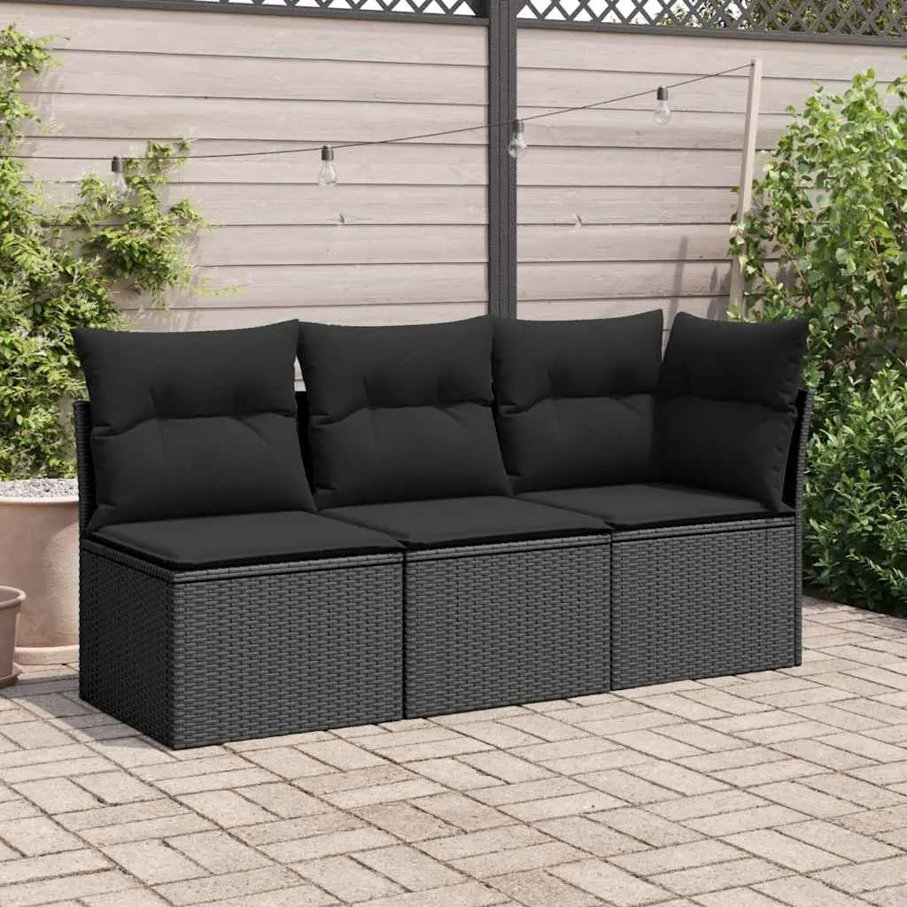 Garden Corner Sofa Modular Outdoor Seating Black PE Poly Rattan with Cushions
