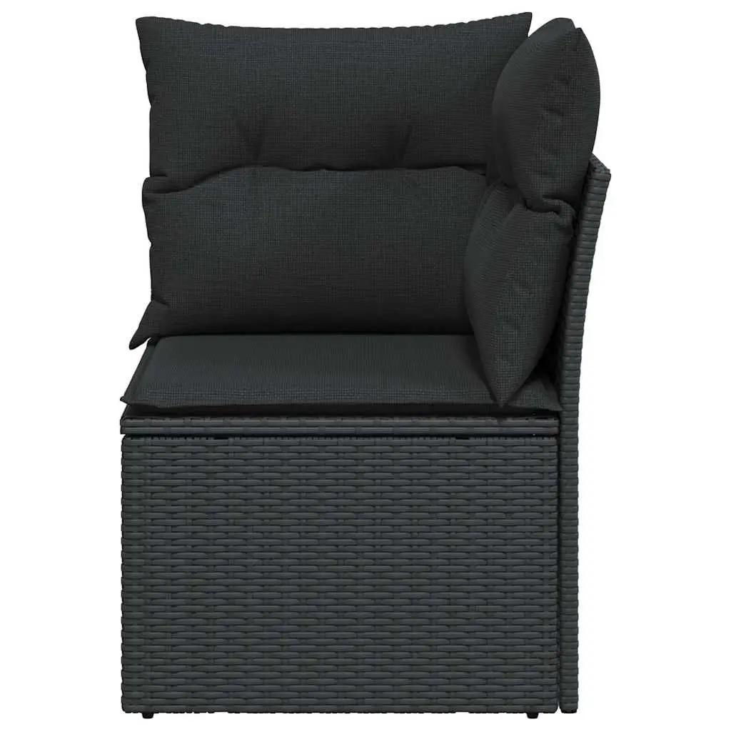 Garden Corner Sofa Modular Outdoor Seating Black PE Poly Rattan with Cushions