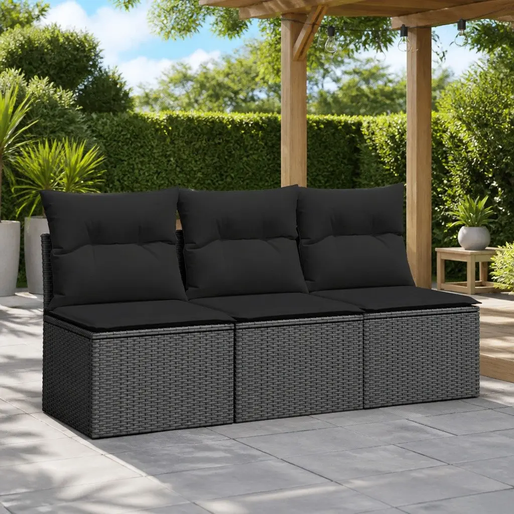 3-Seater Garden Sofa with Cushions Outdoor Patio Furniture Storage Black Rattan
