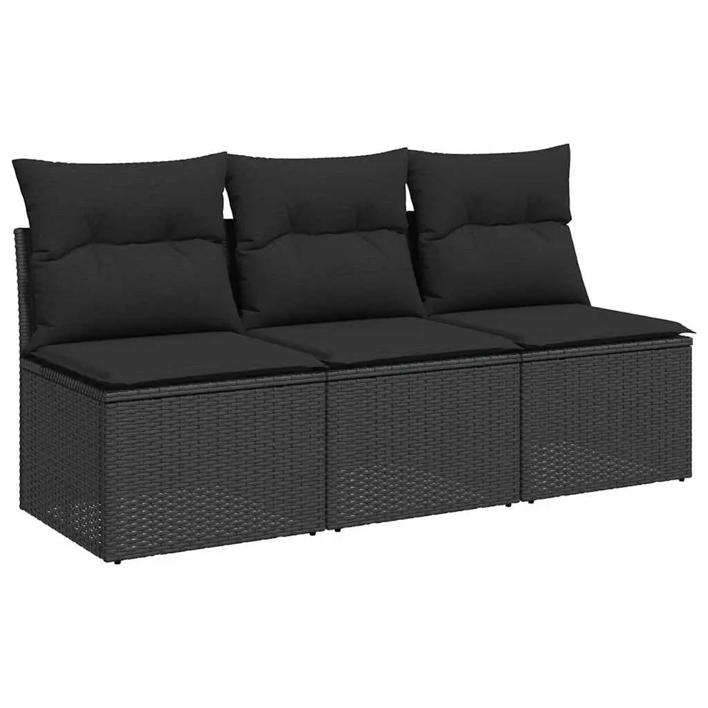 3-Seater Garden Sofa with Cushions Outdoor Patio Furniture Storage Black Rattan