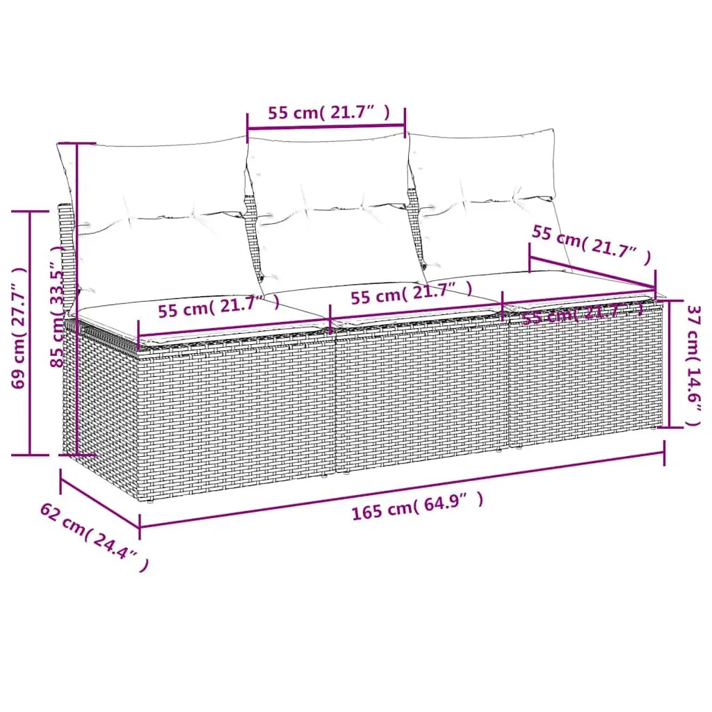 3-Seater Garden Sofa with Cushions Outdoor Patio Furniture Storage Black Rattan