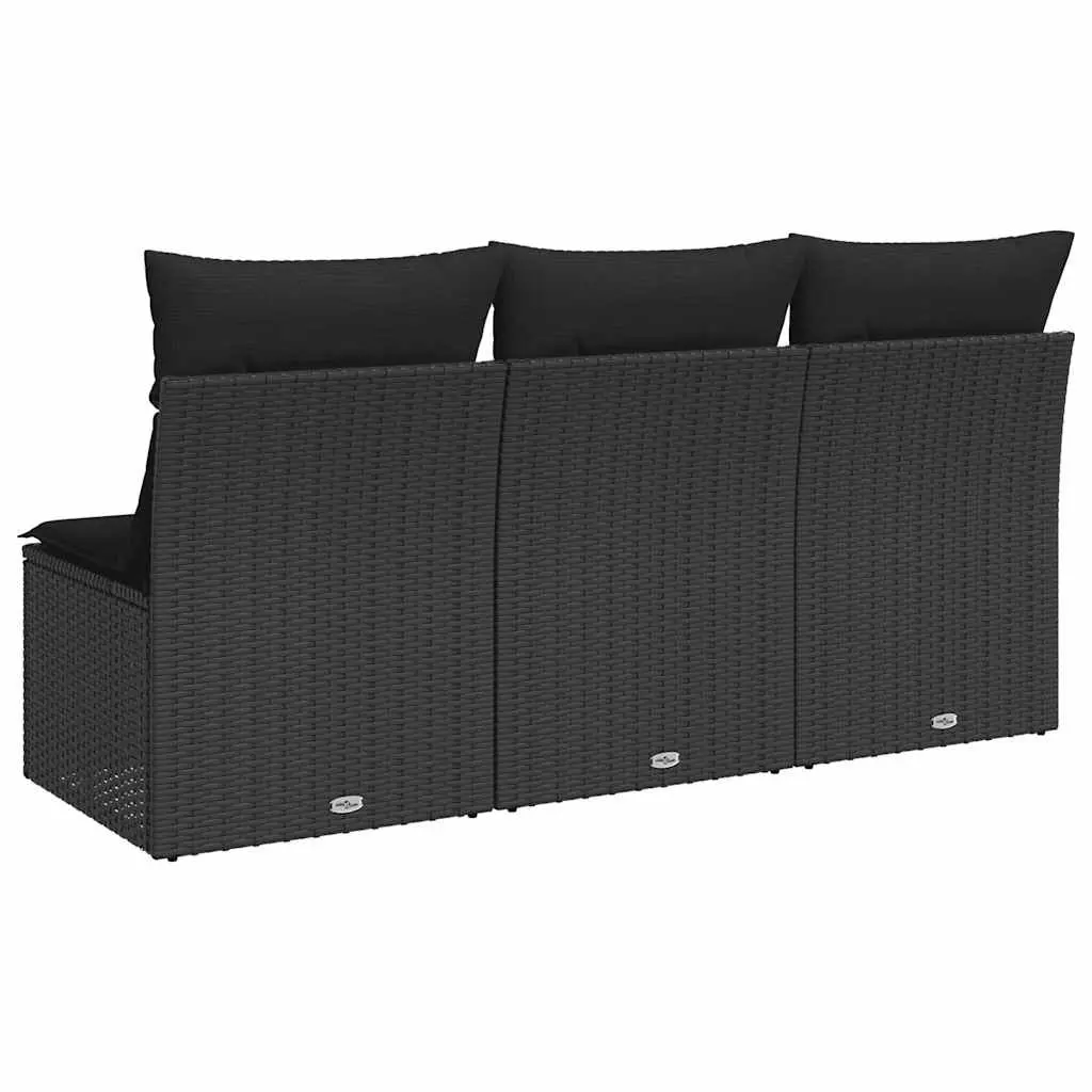 3-Seater Garden Sofa with Cushions Outdoor Patio Furniture Storage Black Rattan
