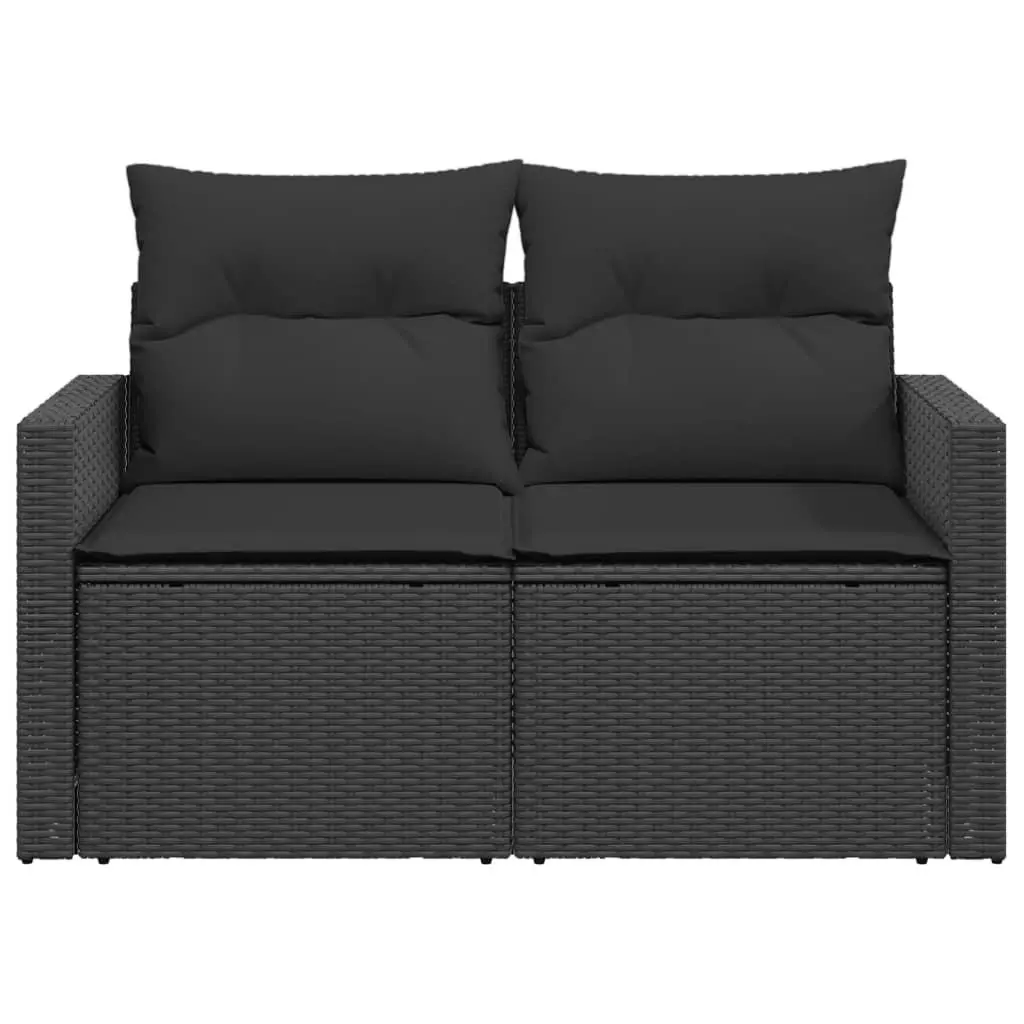 Outdoor Garden Sofa 2-Seater Black Poly Rattan with Cushions and Storage Bags