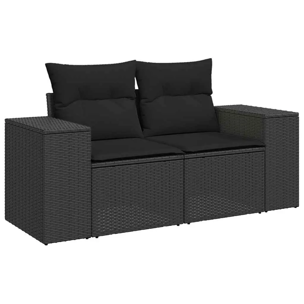 2-Seater Garden Sofa Outdoor Furniture with Cushions Storage Black Rattan