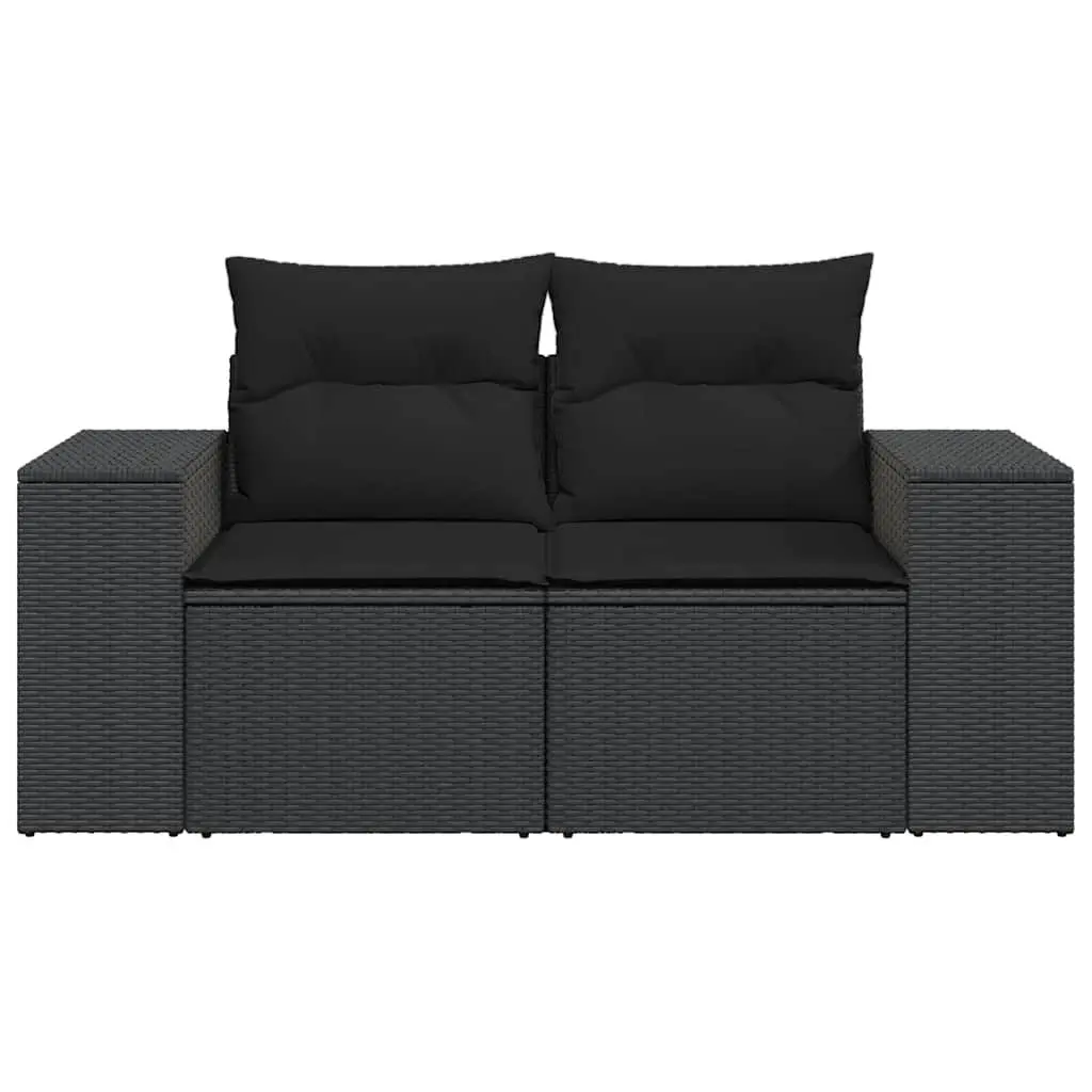 2-Seater Garden Sofa Outdoor Furniture with Cushions Storage Black Rattan