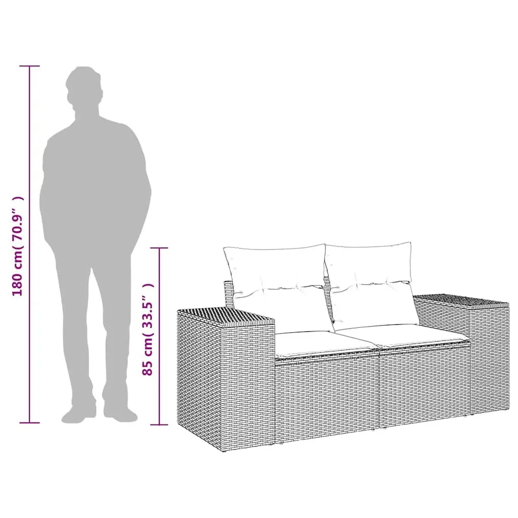 2-Seater Garden Sofa Outdoor Furniture with Cushions Storage Black Rattan