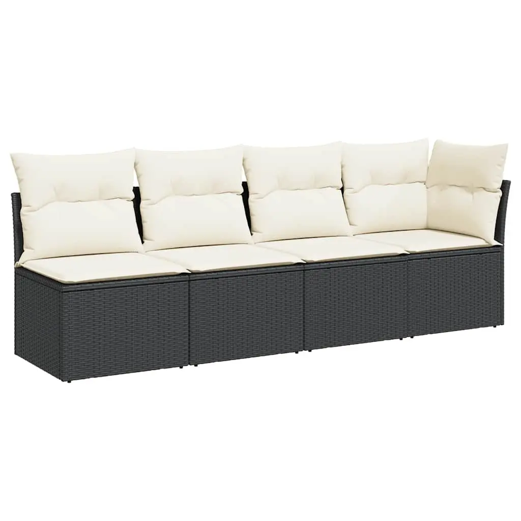 4-Seater Garden Sofa with Cushions Outdoor Patio Furniture Black Rattan Style