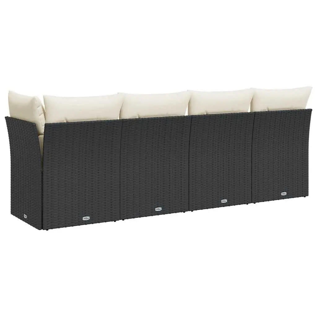 4-Seater Garden Sofa with Cushions Outdoor Patio Furniture Black Rattan Style