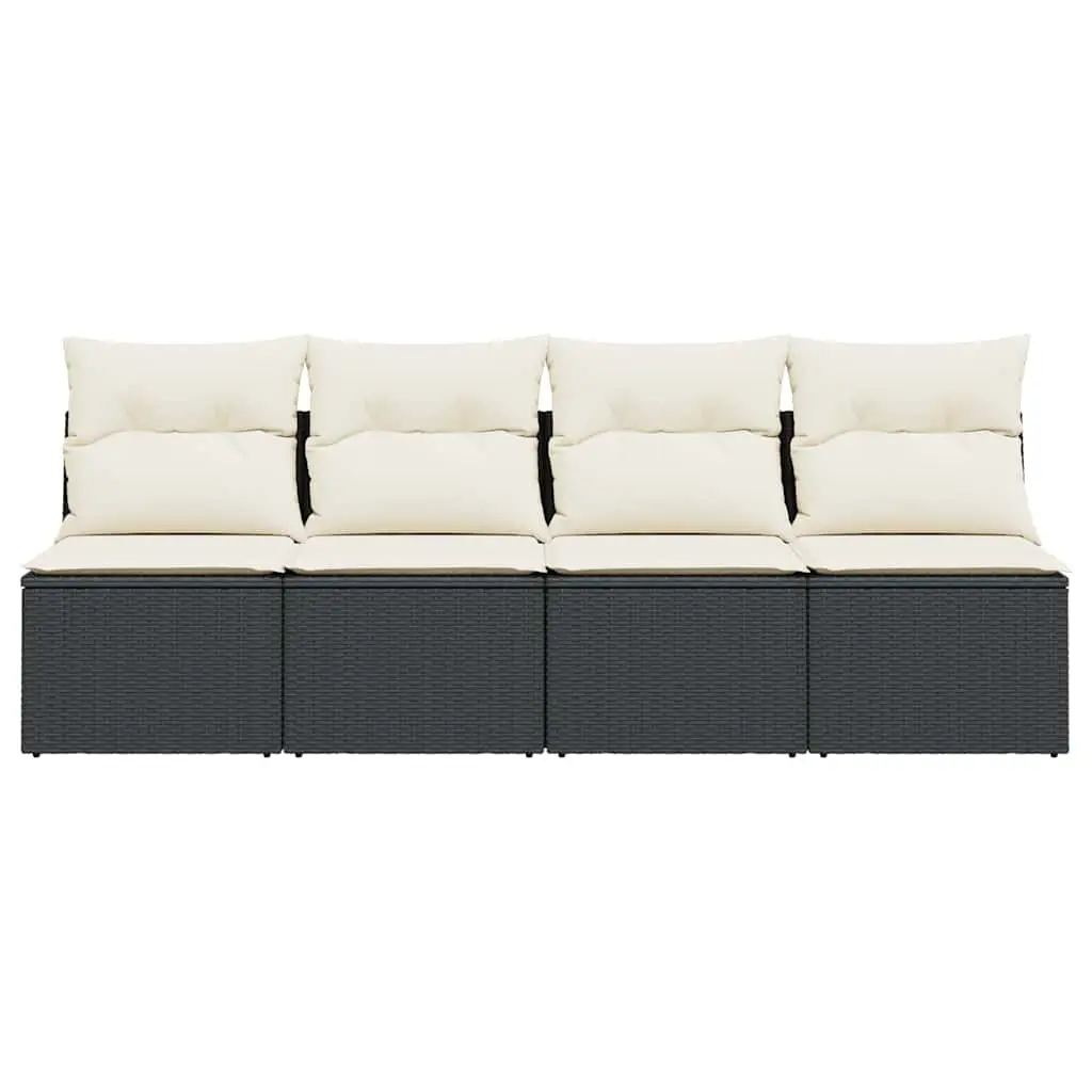 4-Seater Garden Sofa with Cushions Outdoor Patio Furniture Black Rattan Lounge