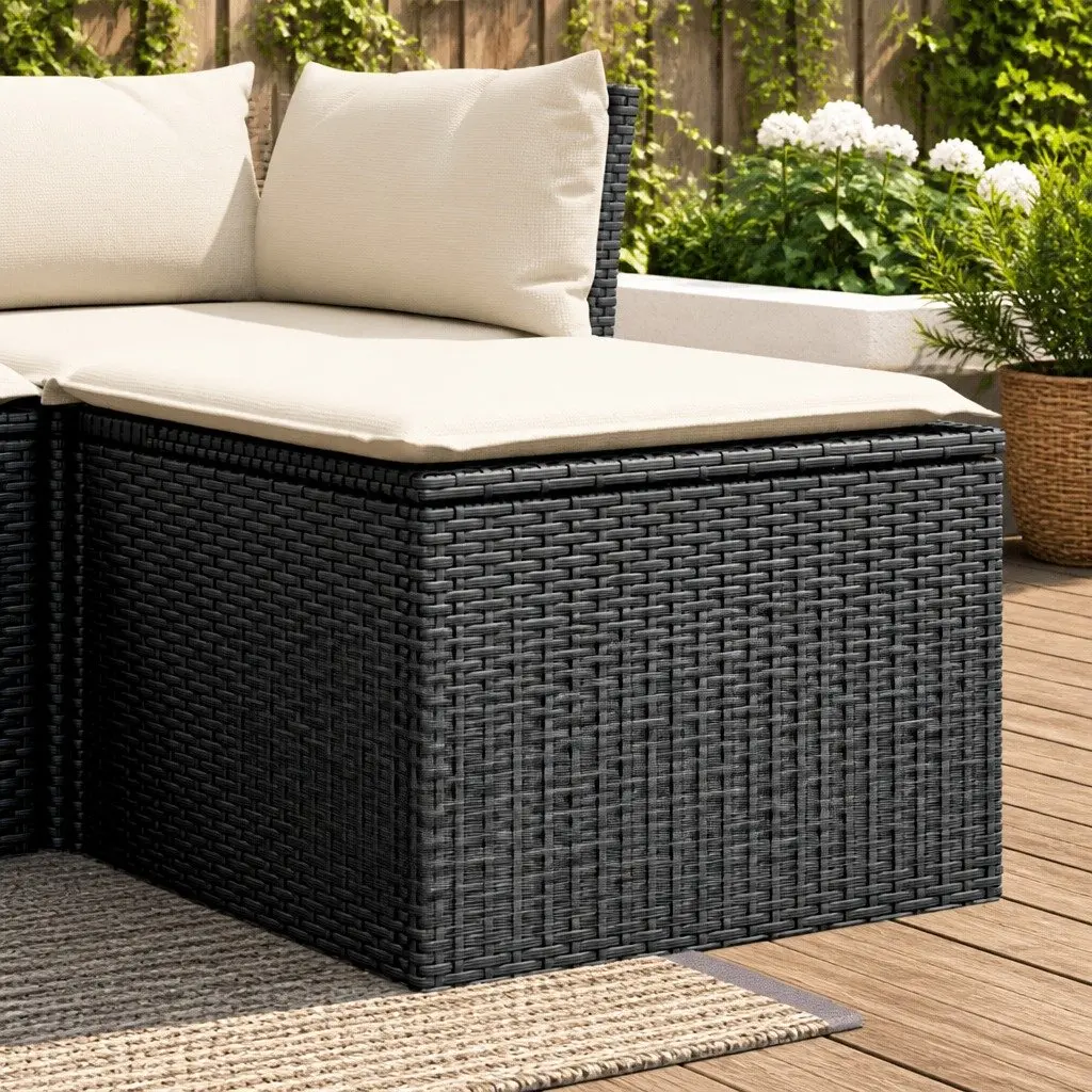 Garden Stool with Storage Cushion Outdoor Furniture Poly Rattan Seat Patio