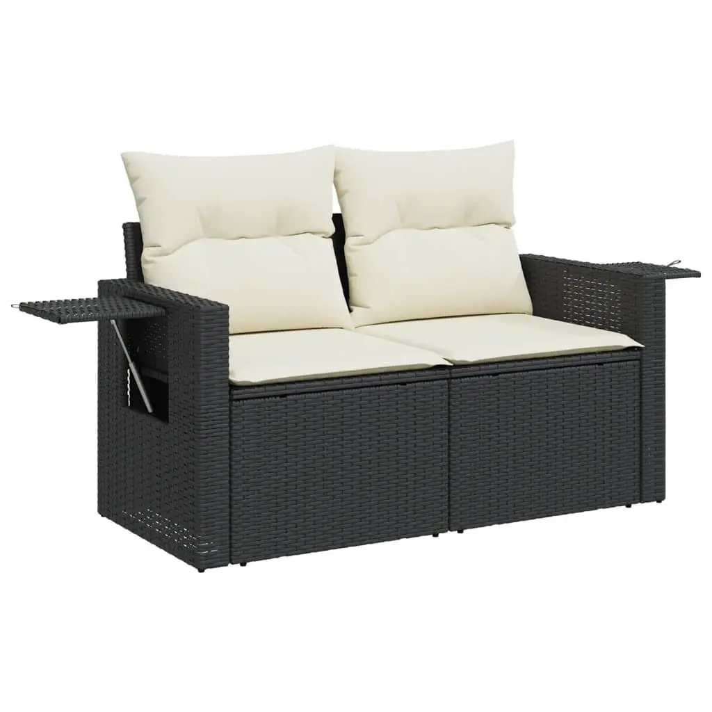 2-Seater Garden Sofa Outdoor Lounge Chair with Cushions Black Poly Rattan