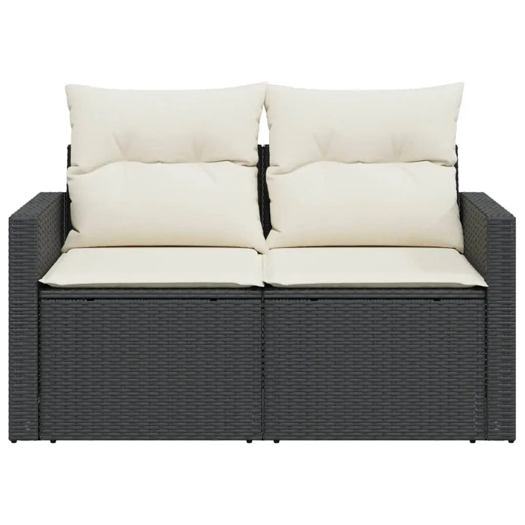 2-Seater Garden Sofa Outdoor Lounge Chair with Cushions Black Poly Rattan