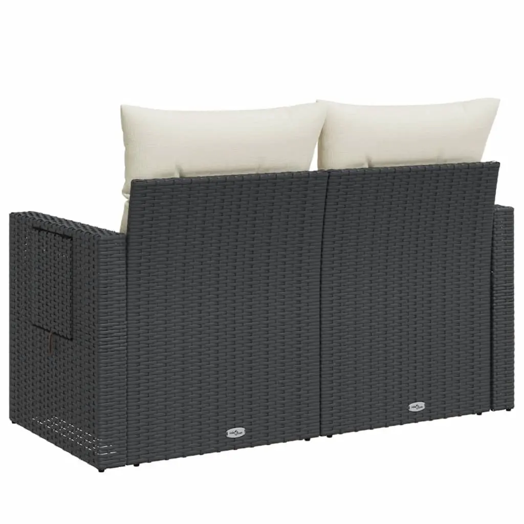 2-Seater Garden Sofa Outdoor Lounge Chair with Cushions Black Poly Rattan