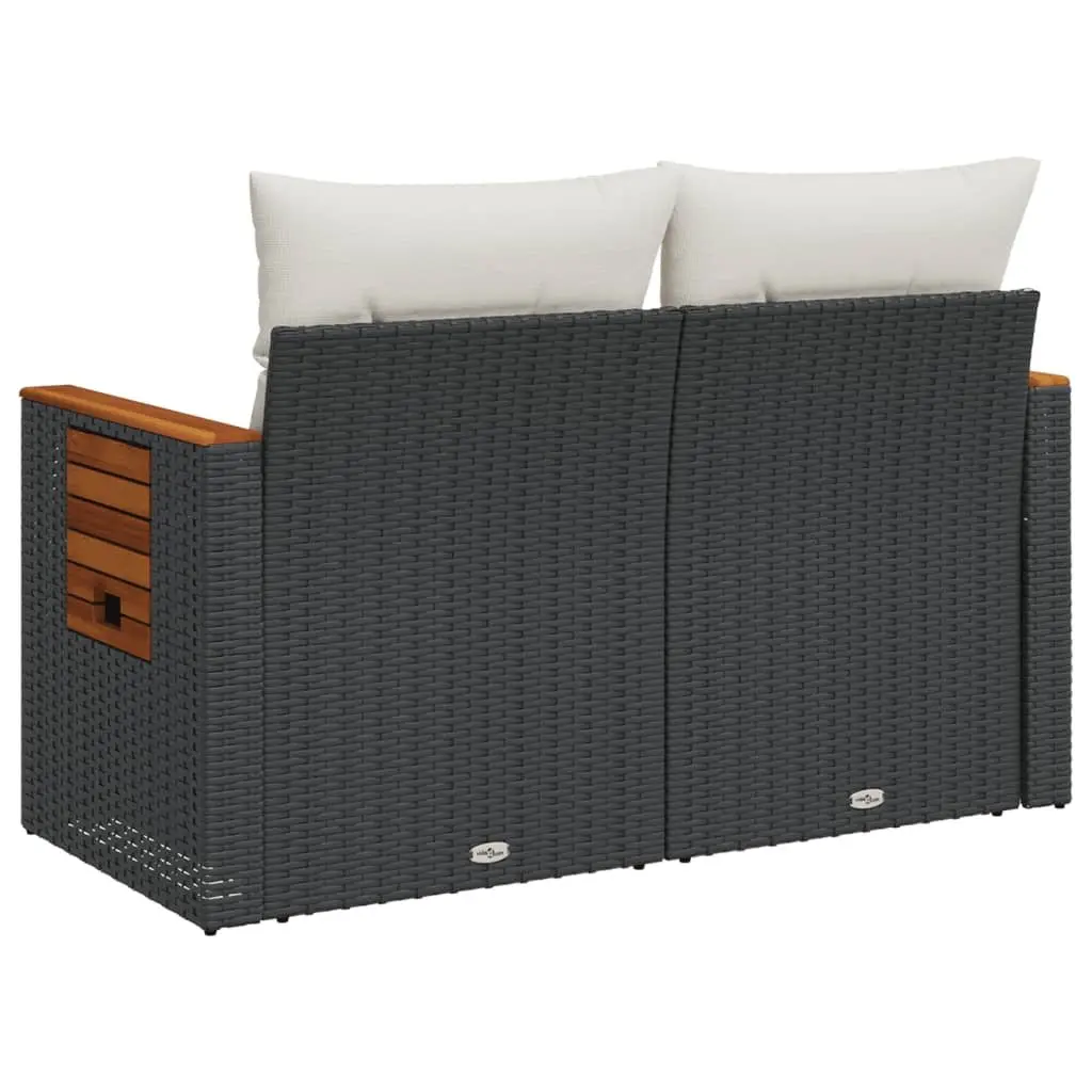 2-Seater Outdoor Garden Sofa with Cushions Foldable Side Table Black Poly Rattan