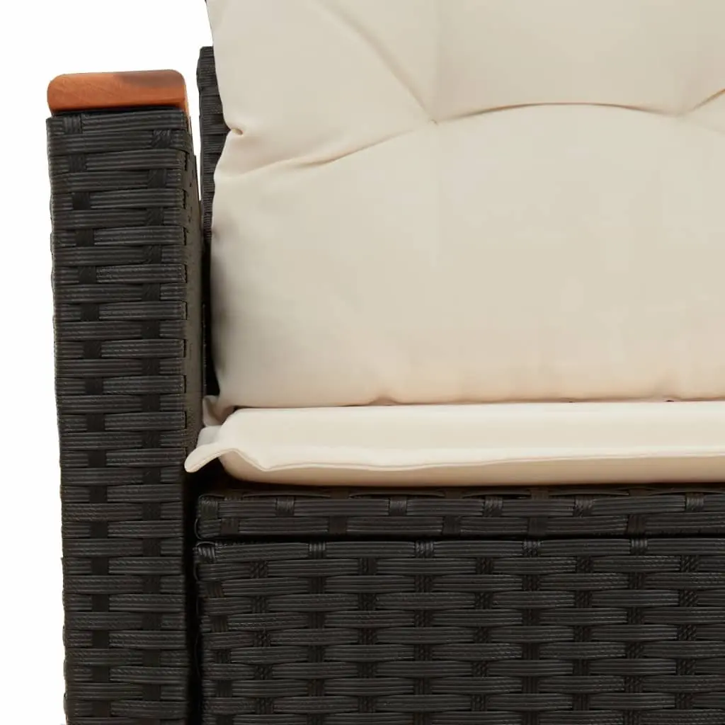 2-Seater Outdoor Garden Sofa with Cushions Foldable Side Table Black Poly Rattan