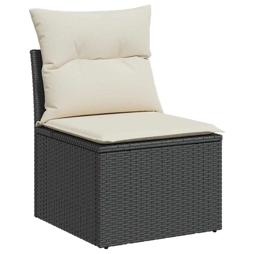 Garden Chair Armless Outdoor Seating with Cushions Black Poly Rattan Storage