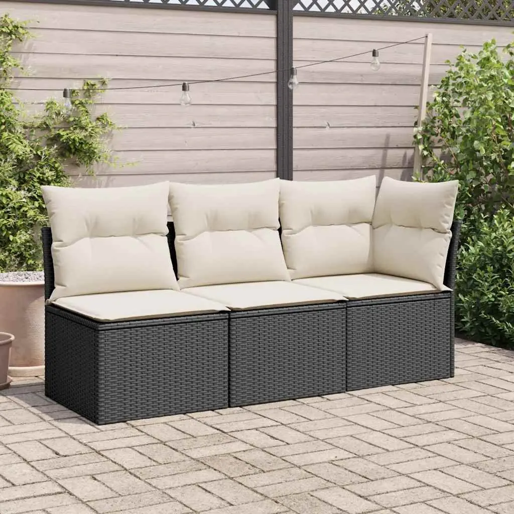 Garden Chair Armless Outdoor Seating with Cushions Black Poly Rattan Storage