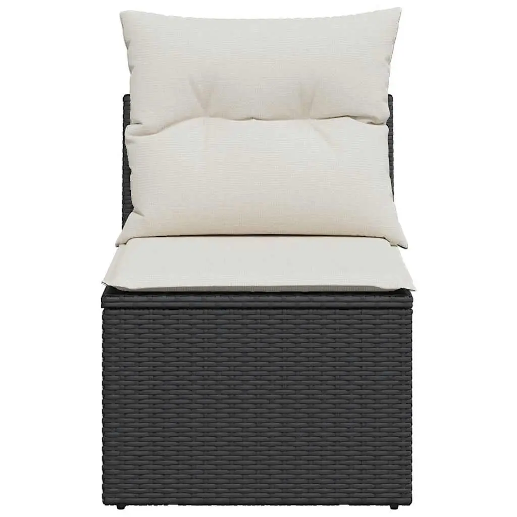 Garden Chair Armless Outdoor Seating with Cushions Black Poly Rattan Storage
