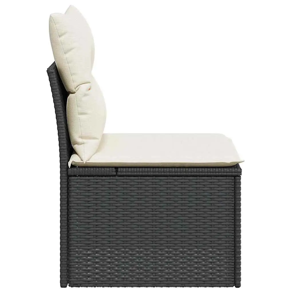 Garden Chair Armless Outdoor Seating with Cushions Black Poly Rattan Storage