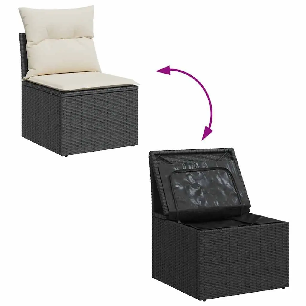 Garden Chair Armless Outdoor Seating with Cushions Black Poly Rattan Storage