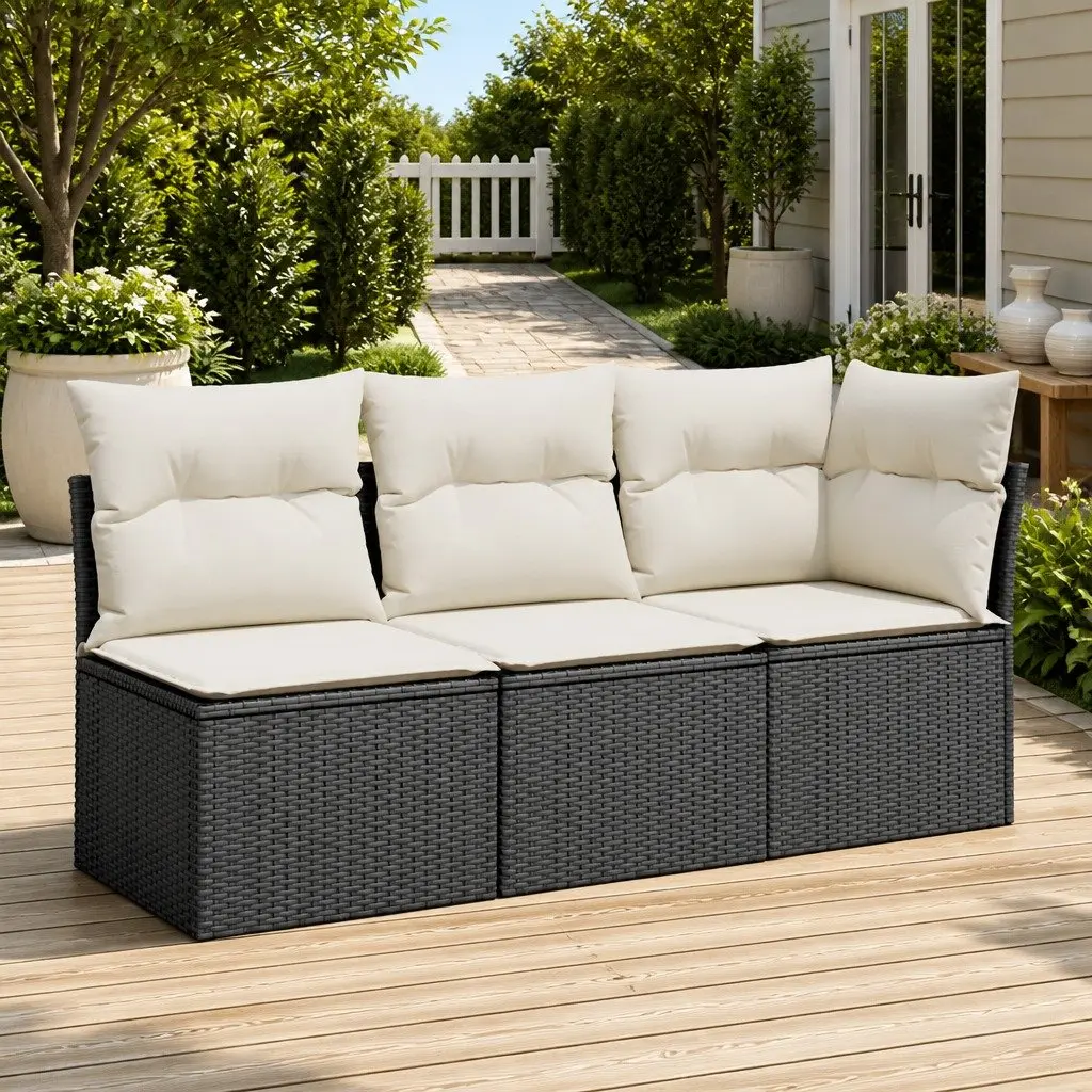 3-Seater Outdoor Garden Sofa with Storage Cushions Modular Patio Seating Black