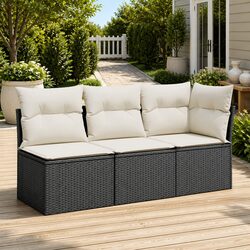 3-Seater Outdoor Garden Sofa with Storage Cushions Modular Patio Seating Black