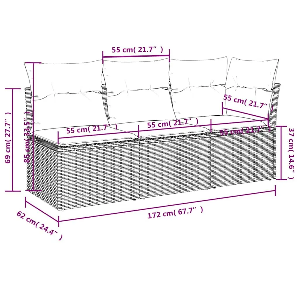 3-Seater Outdoor Garden Sofa with Storage Cushions Modular Patio Seating Black