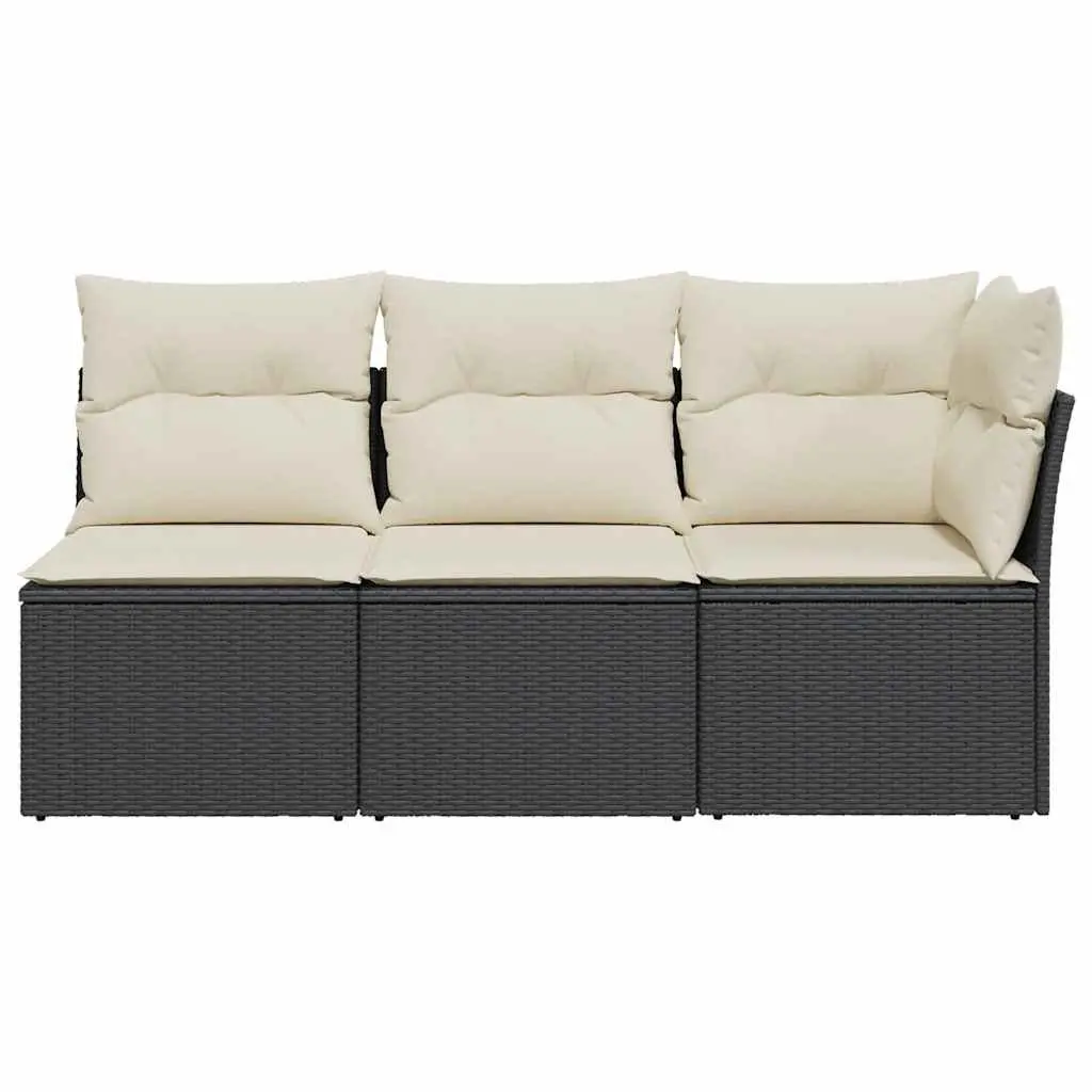 3-Seater Outdoor Garden Sofa with Storage Cushions Modular Patio Seating Black