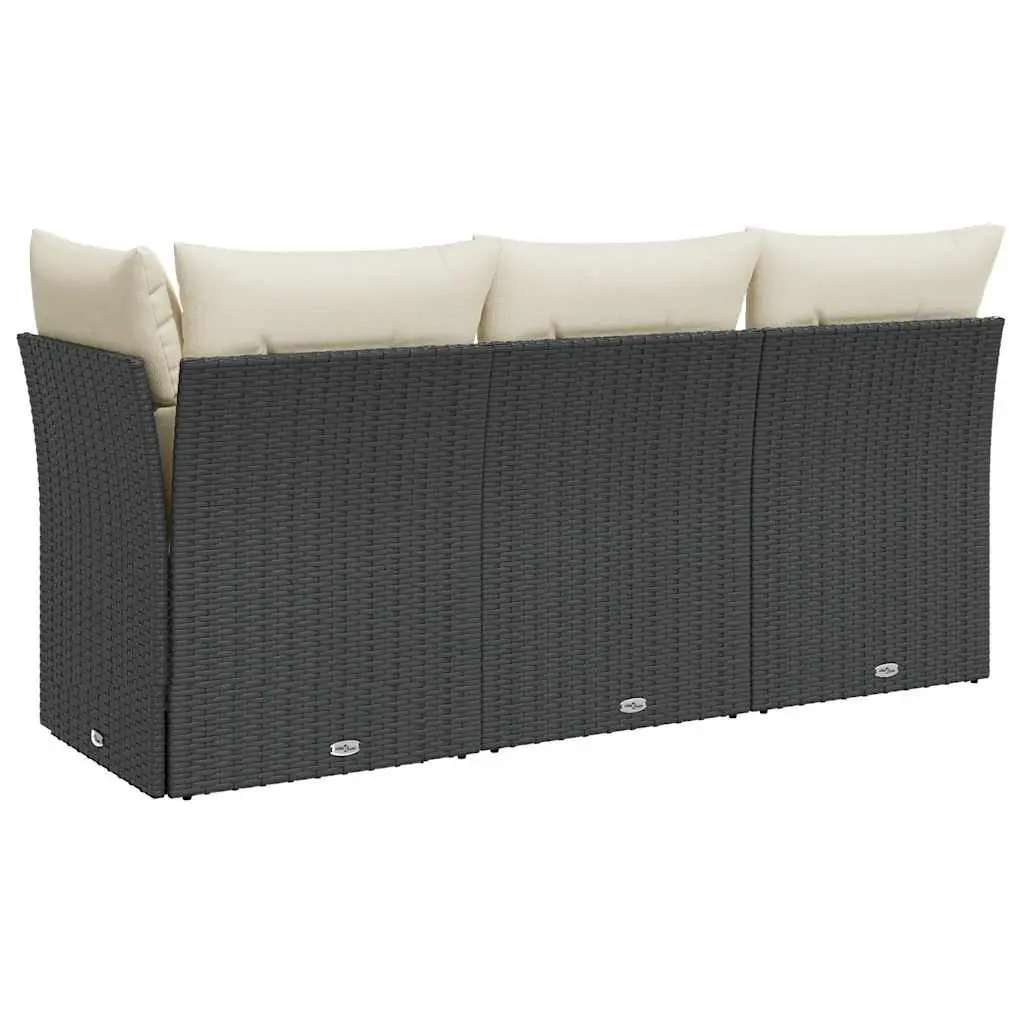 3-Seater Outdoor Garden Sofa with Storage Cushions Modular Patio Seating Black
