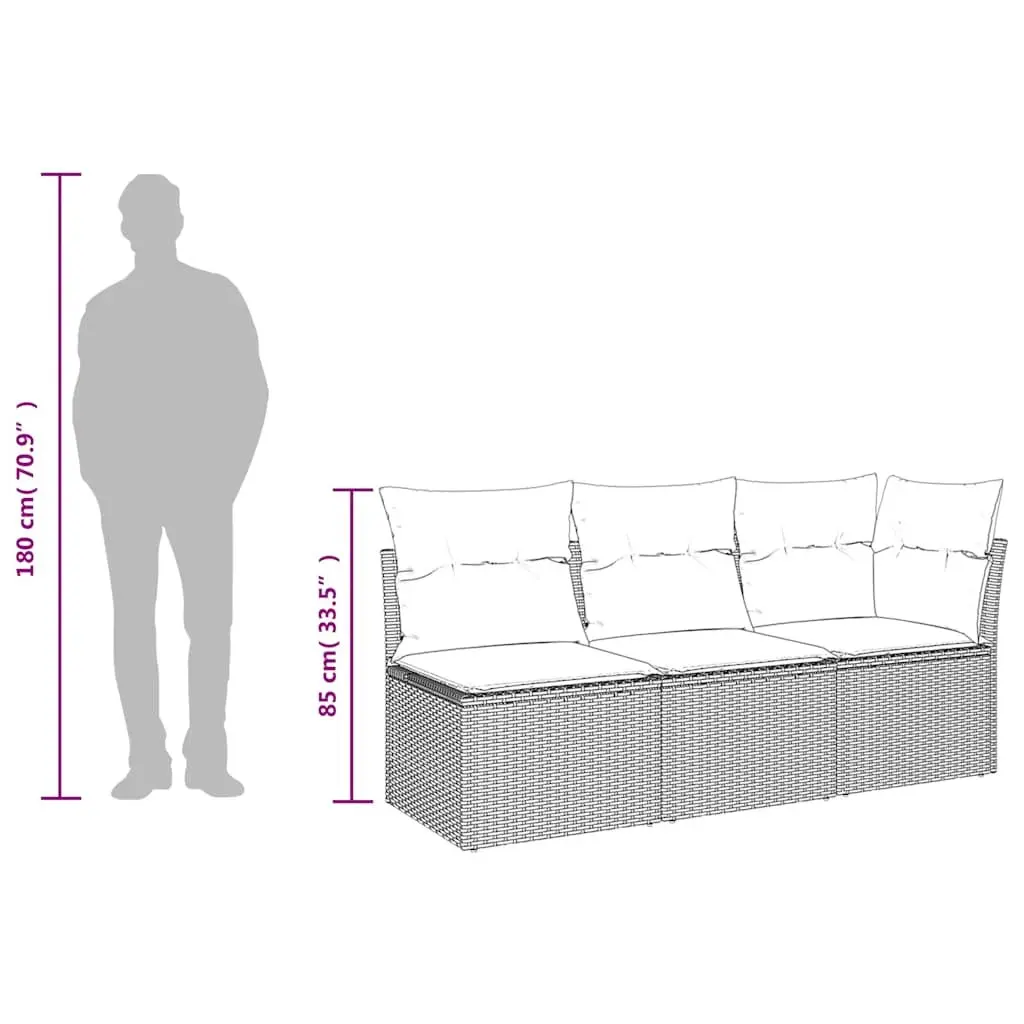 3-Seater Outdoor Garden Sofa with Storage Cushions Modular Patio Seating Black