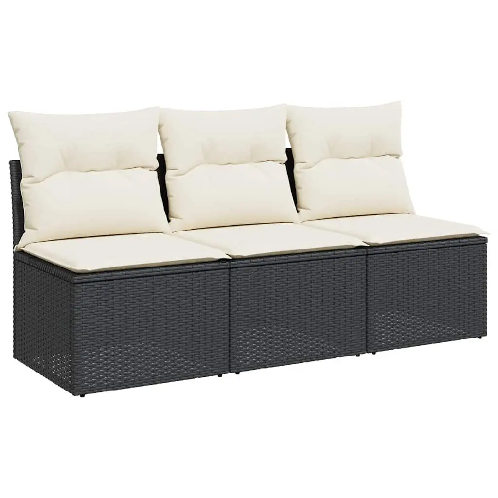 Outdoor Garden Sofa 3-Seater Black PE Rattan with Cushions Storage Modular