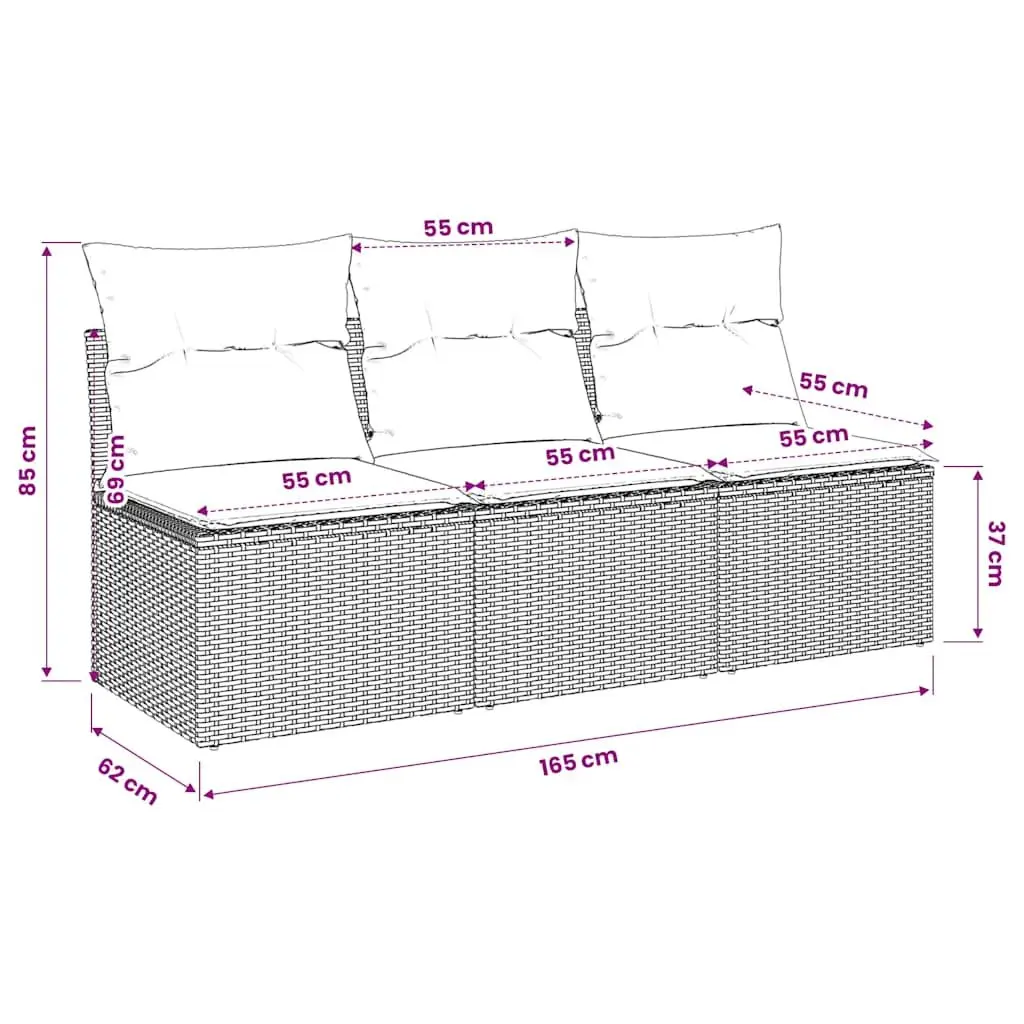Outdoor Garden Sofa 3-Seater Black PE Rattan with Cushions Storage Modular