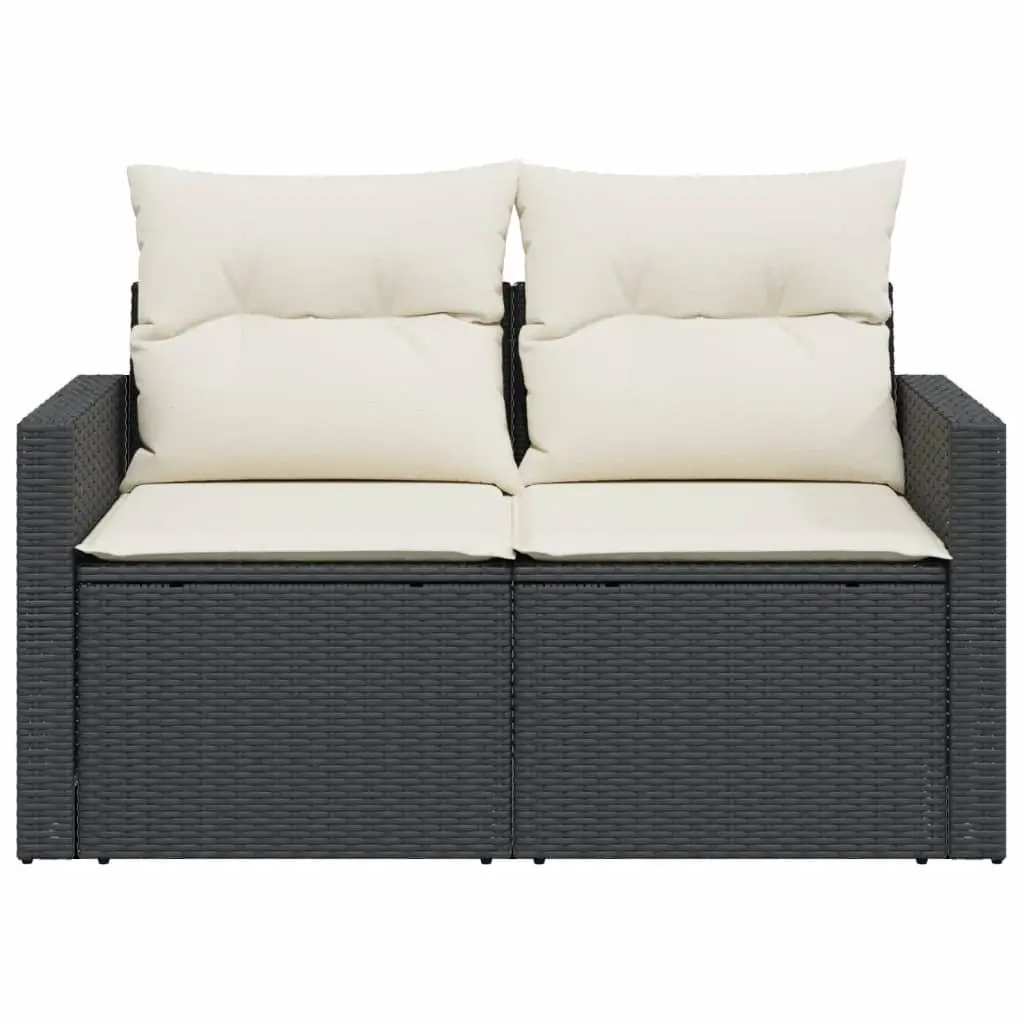 2-Seater Outdoor Garden Sofa Black Poly Rattan with Storage Cushions Patio