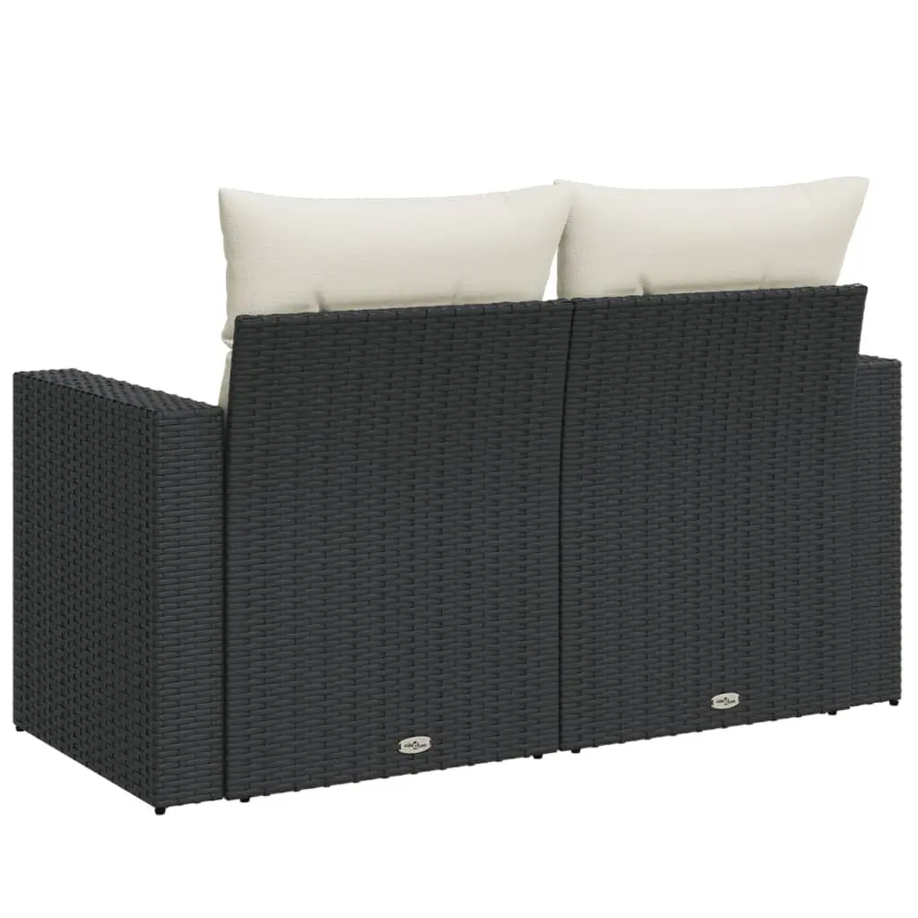 2-Seater Outdoor Garden Sofa Black Poly Rattan with Storage Cushions Patio