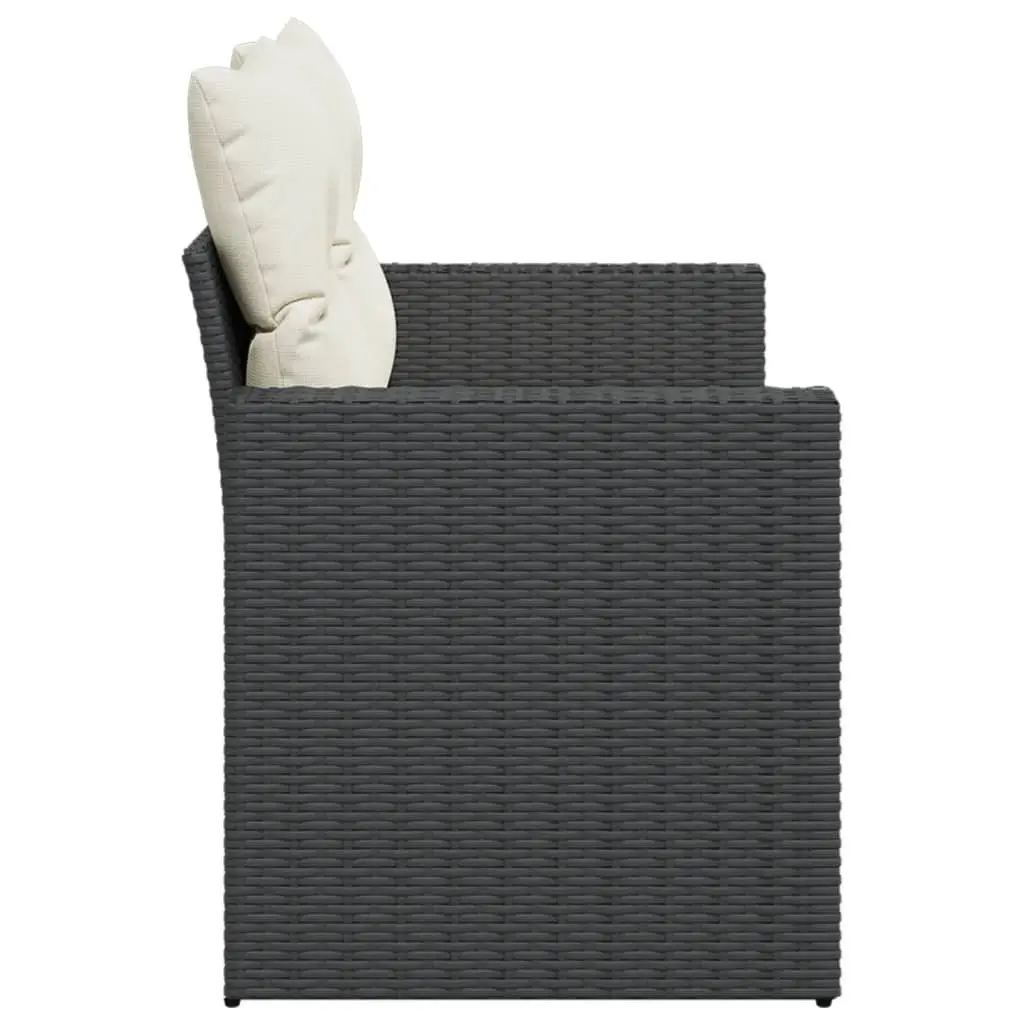2-Seater Outdoor Garden Sofa Black Poly Rattan with Storage Cushions Patio