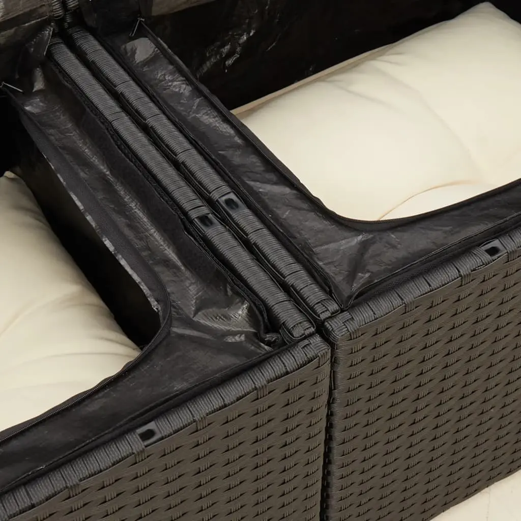 2-Seater Outdoor Garden Sofa Black Poly Rattan with Storage Cushions Patio