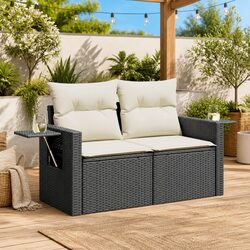 2-Seater Garden Sofa Outdoor Furniture with Cushions Rattan Design Black