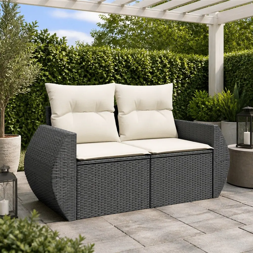 2-Seater Outdoor Sofa PE Rattan Black with Storage Cushions