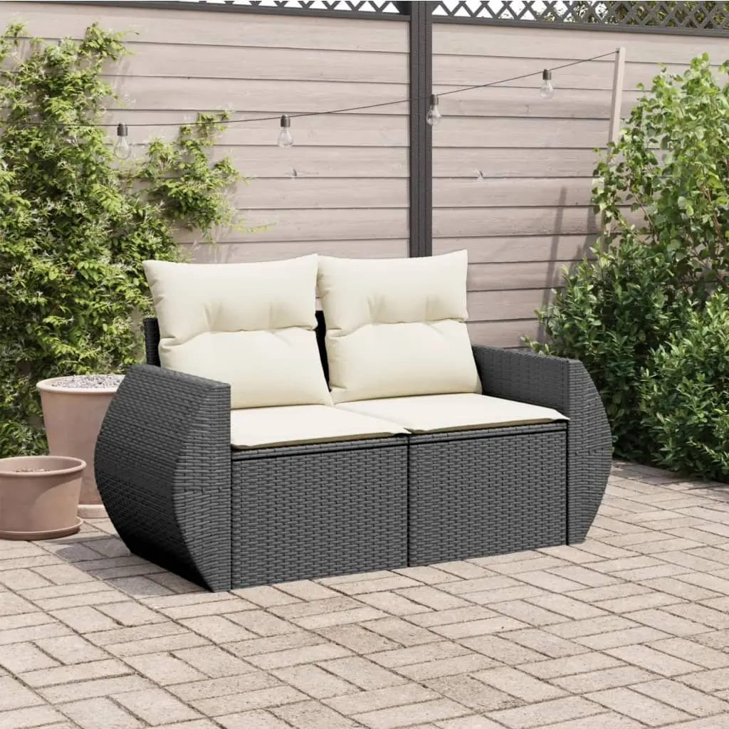 2-Seater Outdoor Sofa PE Rattan Black with Storage Cushions